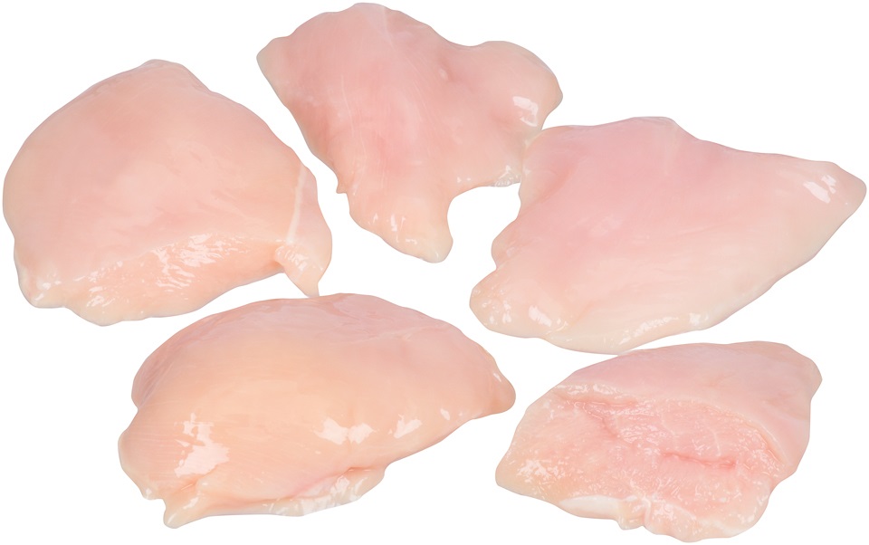 Raw Boneless Skinless Chicken Breast Portions (pieces/trim) blast blast  frozen (random size) packed 4/10 lb. poly bags. - Koch Foods